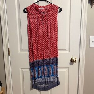 Beach Lunch Lounge dress sleeveless paisley print  hi-lo hem